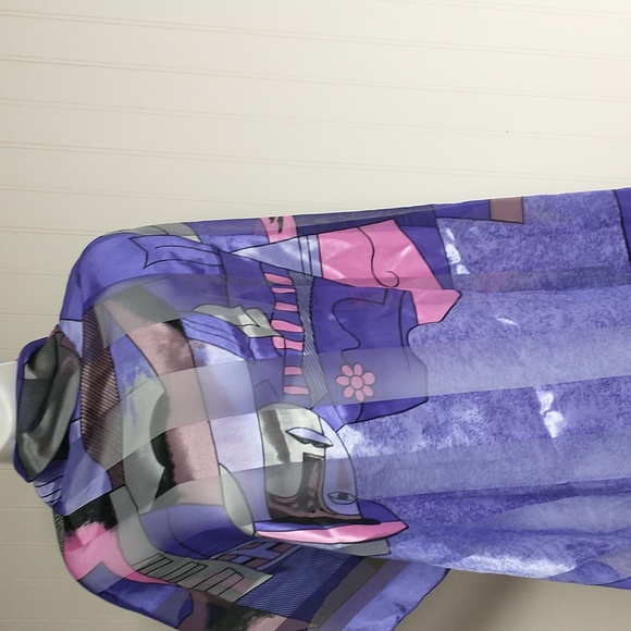 Polyester Picasso Style Portrait Square Scarf Wrap Shades of Blue Purple Pink - Picture 5 of 8